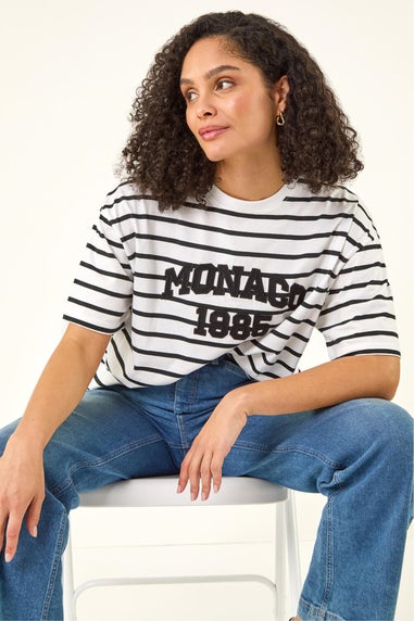 Roman White Monaco Stripe Print Cotton Top
