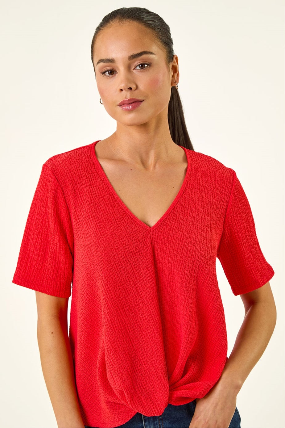 Roman Red Petite Textured Twist Hem Top