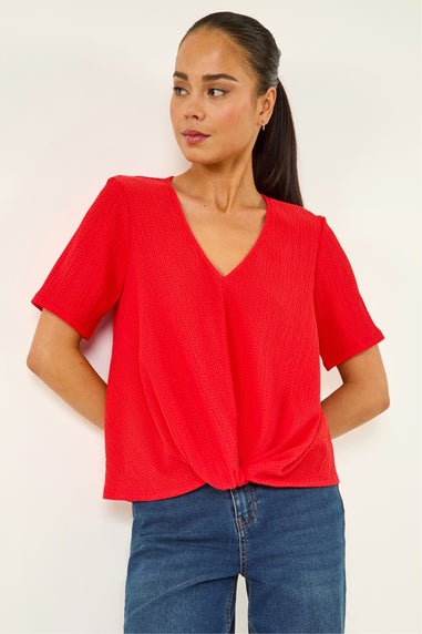 Roman Red Petite Textured Twist Hem Top