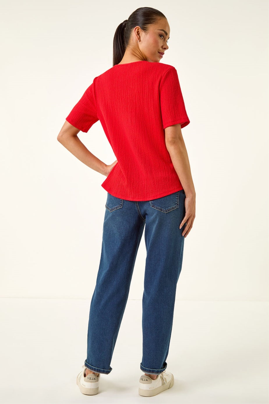 Roman Red Petite Textured Twist Hem Top