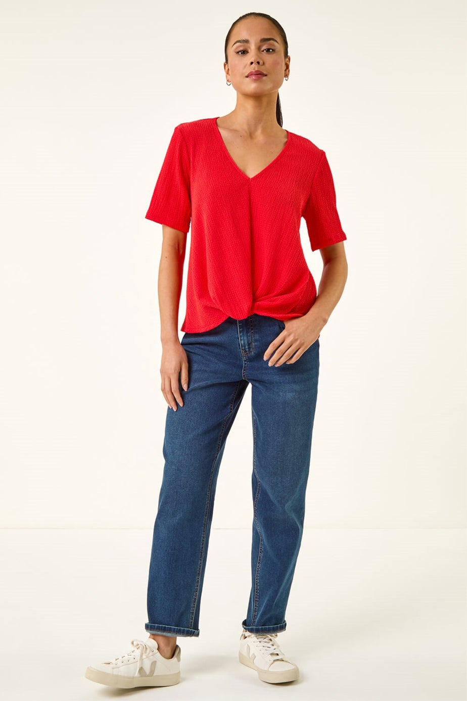 Roman Red Petite Textured Twist Hem Top