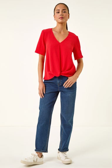 Roman Red Petite Textured Twist Hem Top