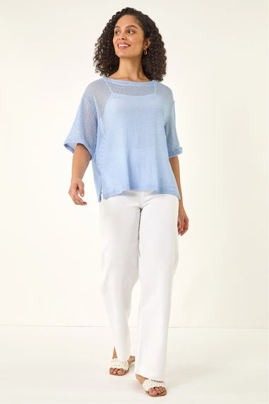 Roman Blue Oversized Textured Stretch Top