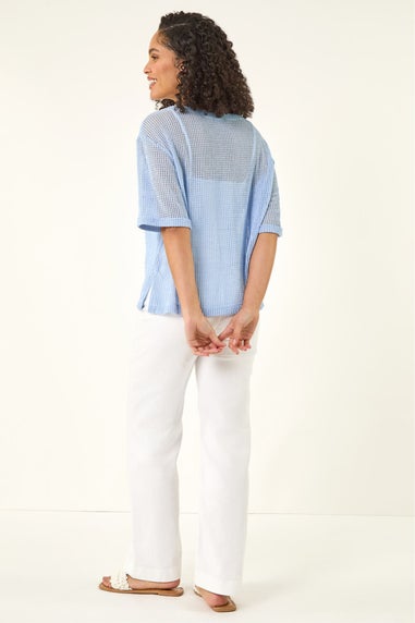 Roman Blue Oversized Textured Stretch Top