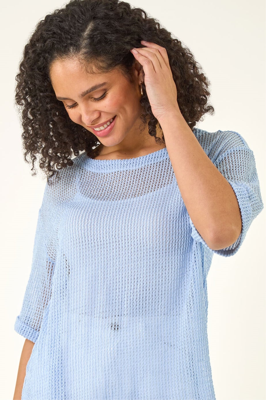 Roman Blue Oversized Textured Stretch Top