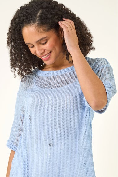 Roman Blue Oversized Textured Stretch Top