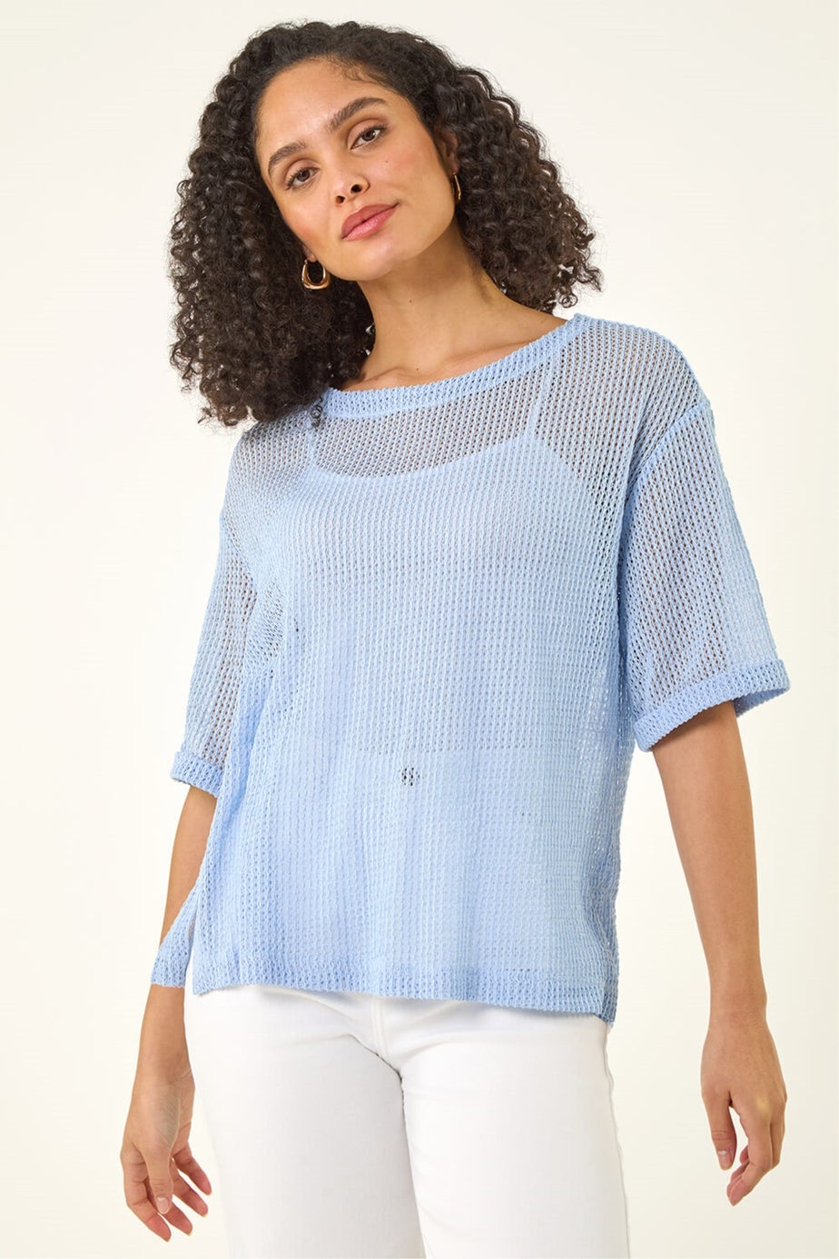 Roman Blue Oversized Textured Stretch Top
