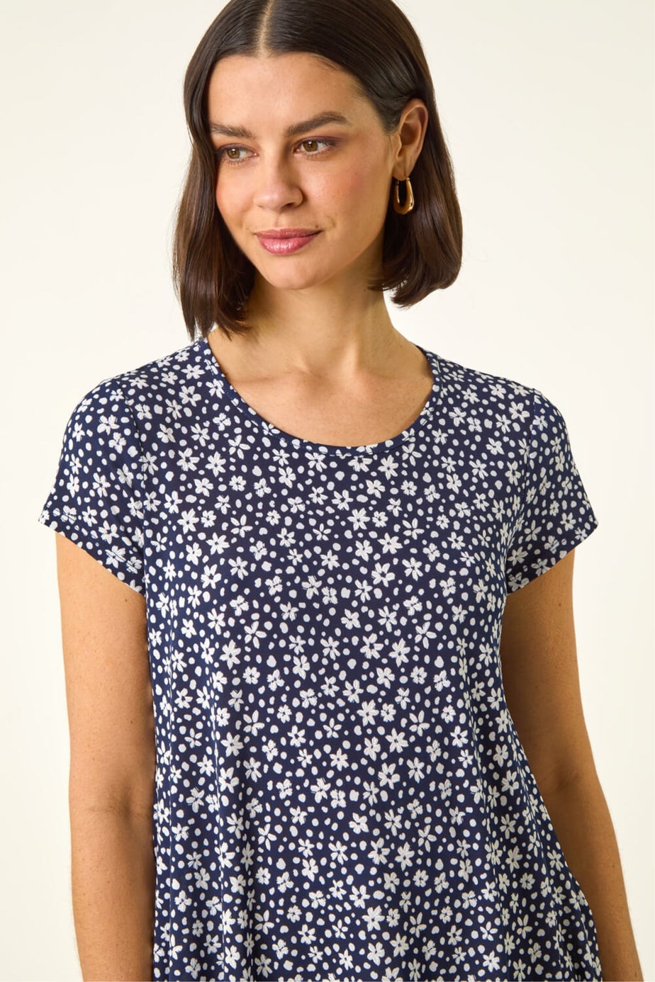 Roman Navy Floral Hanky Hem Tunic Top