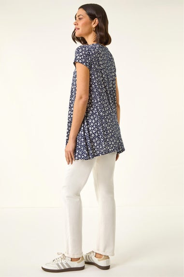 Roman Navy Floral Hanky Hem Tunic Top