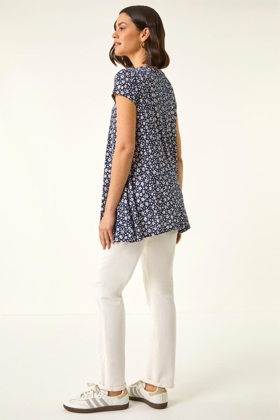 Roman Navy Floral Hanky Hem Tunic Top