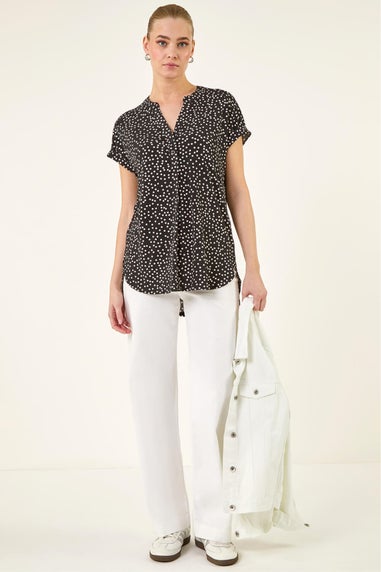 Roman Black Polka Dot Puff Print Top
