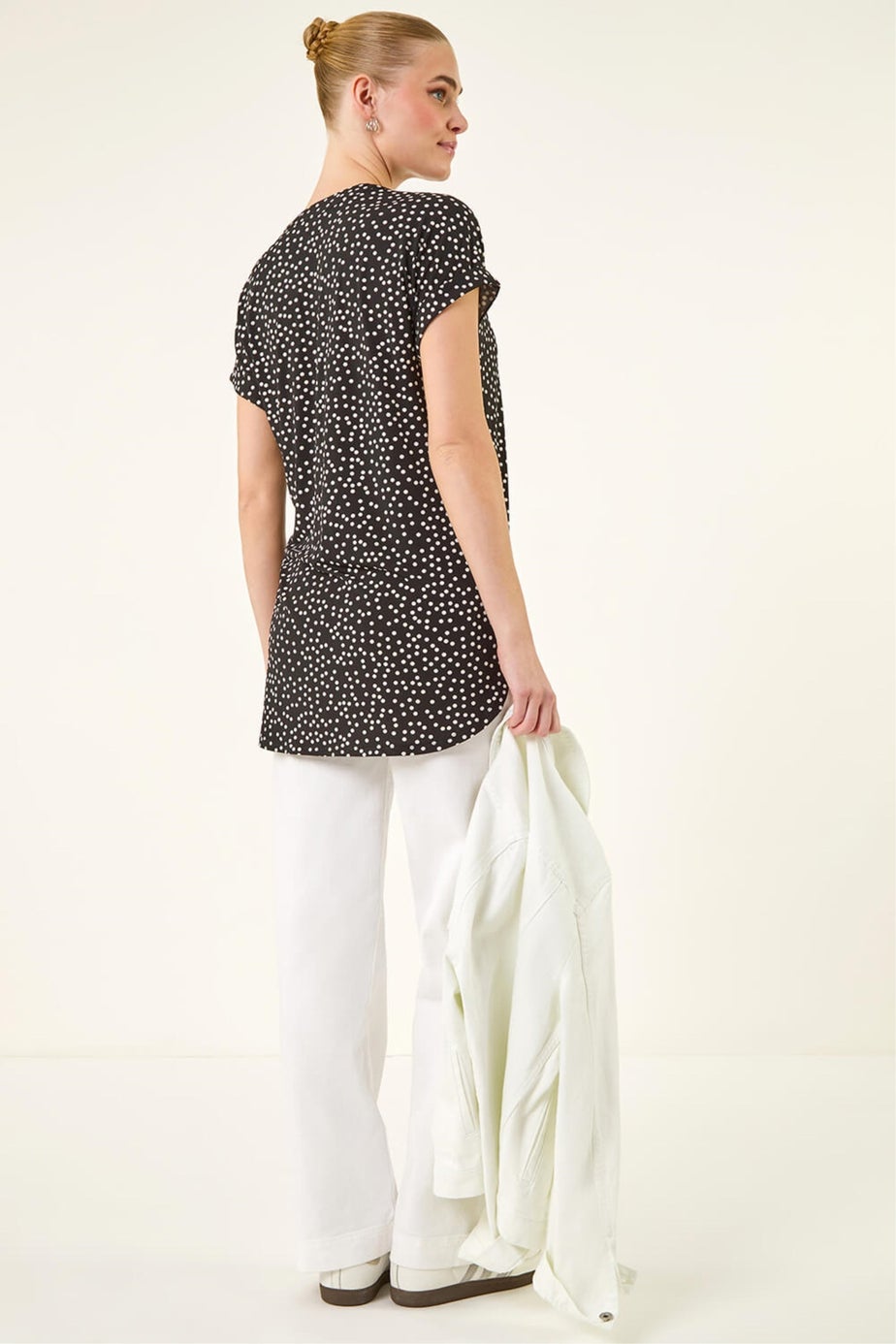 Roman Black Polka Dot Puff Print Top