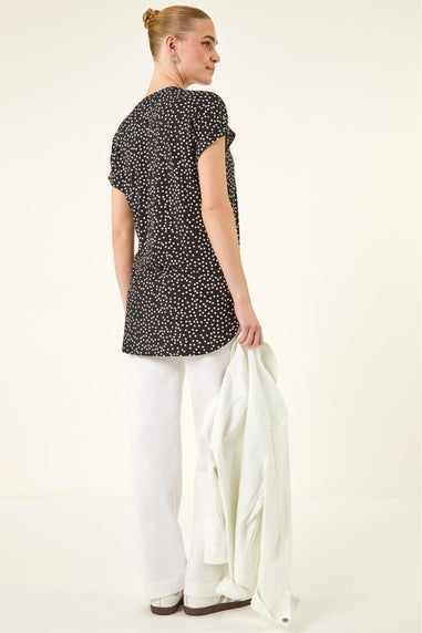 Roman Black Polka Dot Puff Print Top