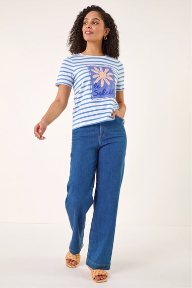 Roman Blue Motif Stripe Print Cotton Top
