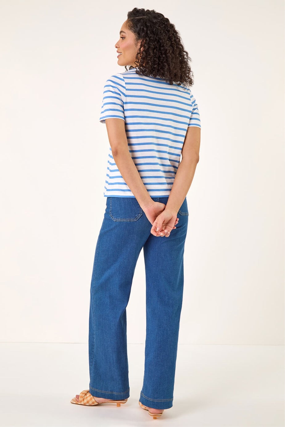 Roman Blue Motif Stripe Print Cotton Top