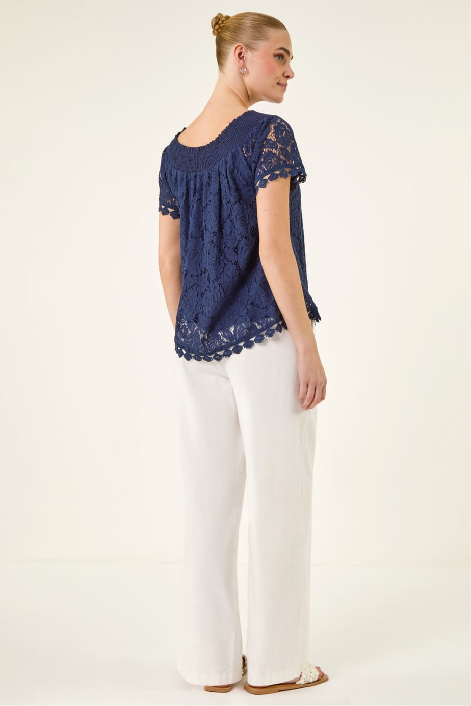 Roman Navy Lace Detail Bardot Top