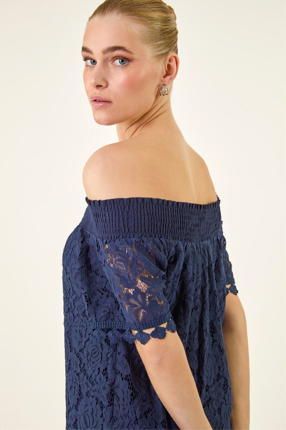 Roman Navy Lace Detail Bardot Top