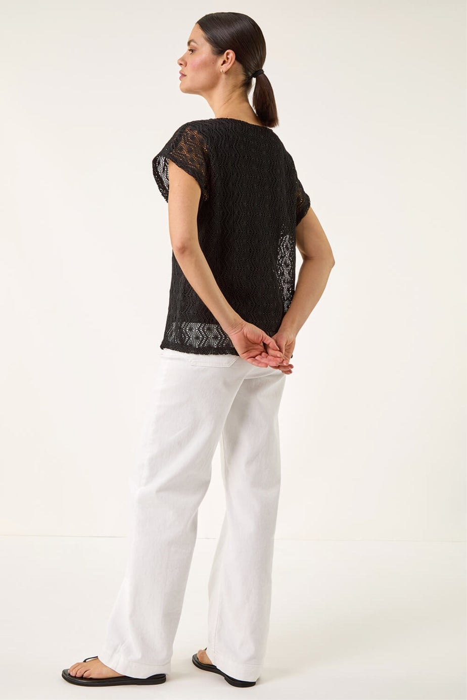 Roman Black Lace Overlay Stretch Top