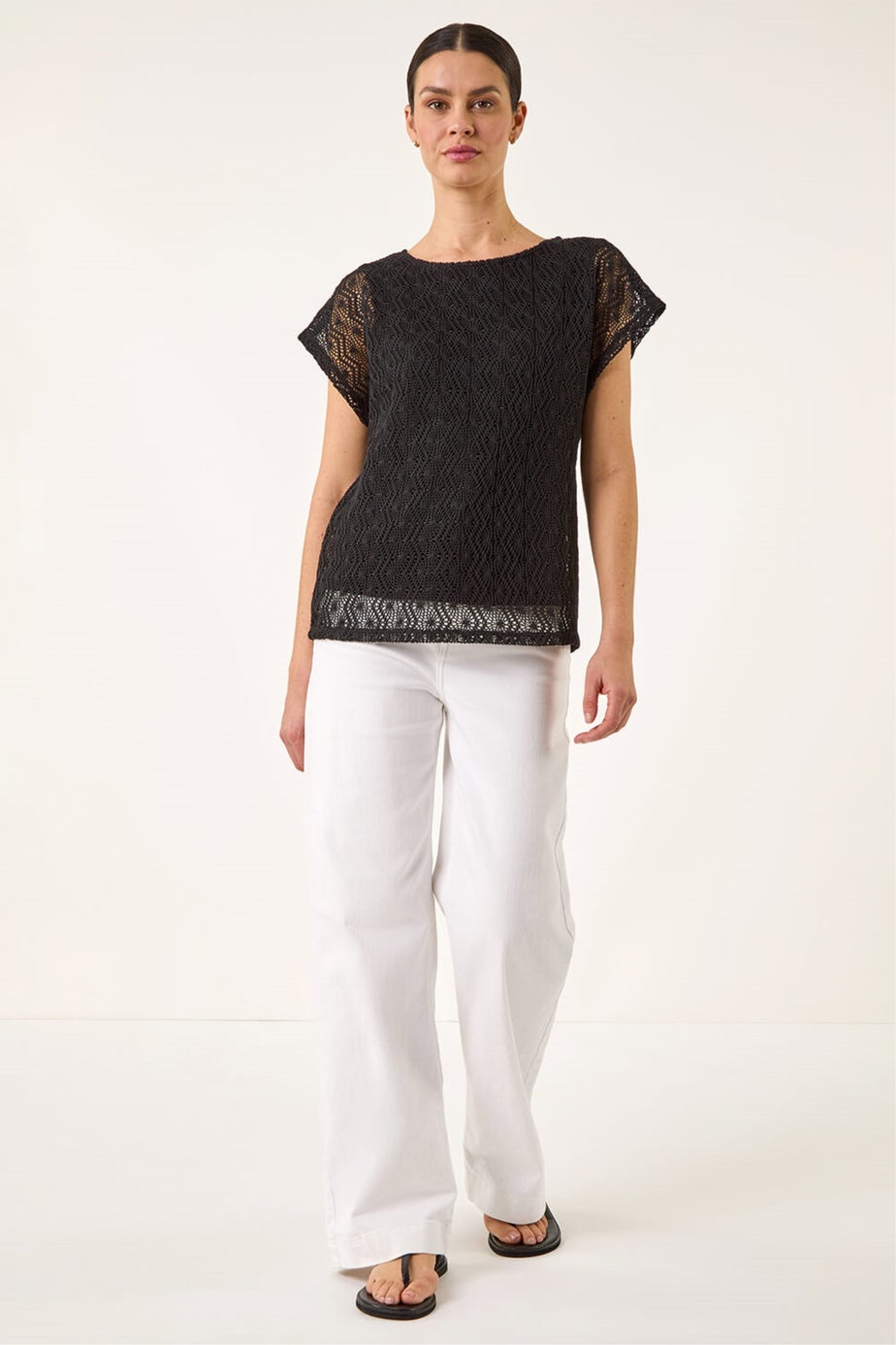 Roman Black Lace Overlay Stretch Top