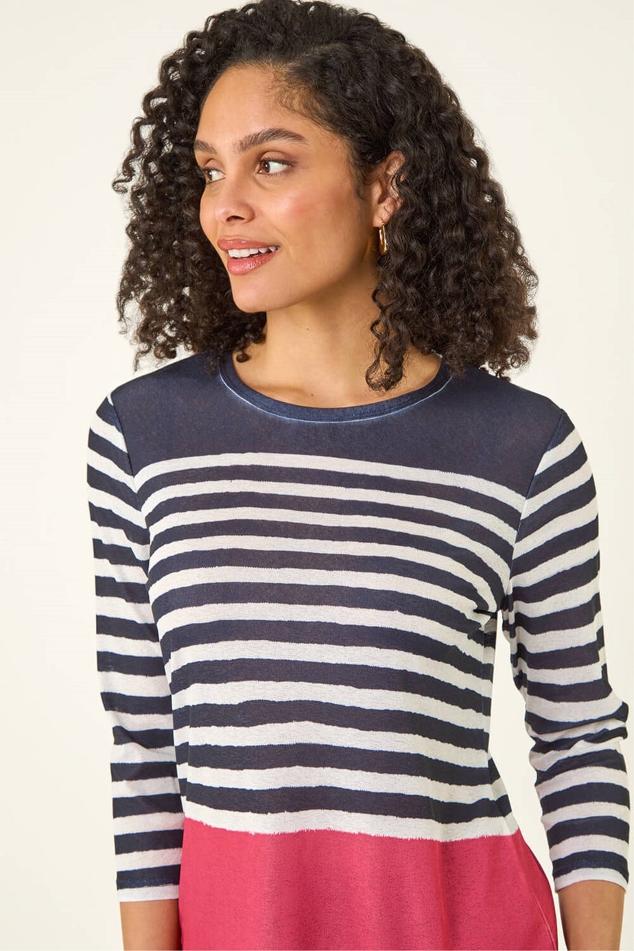 Roman Navy Contrasting Stripe Print Top