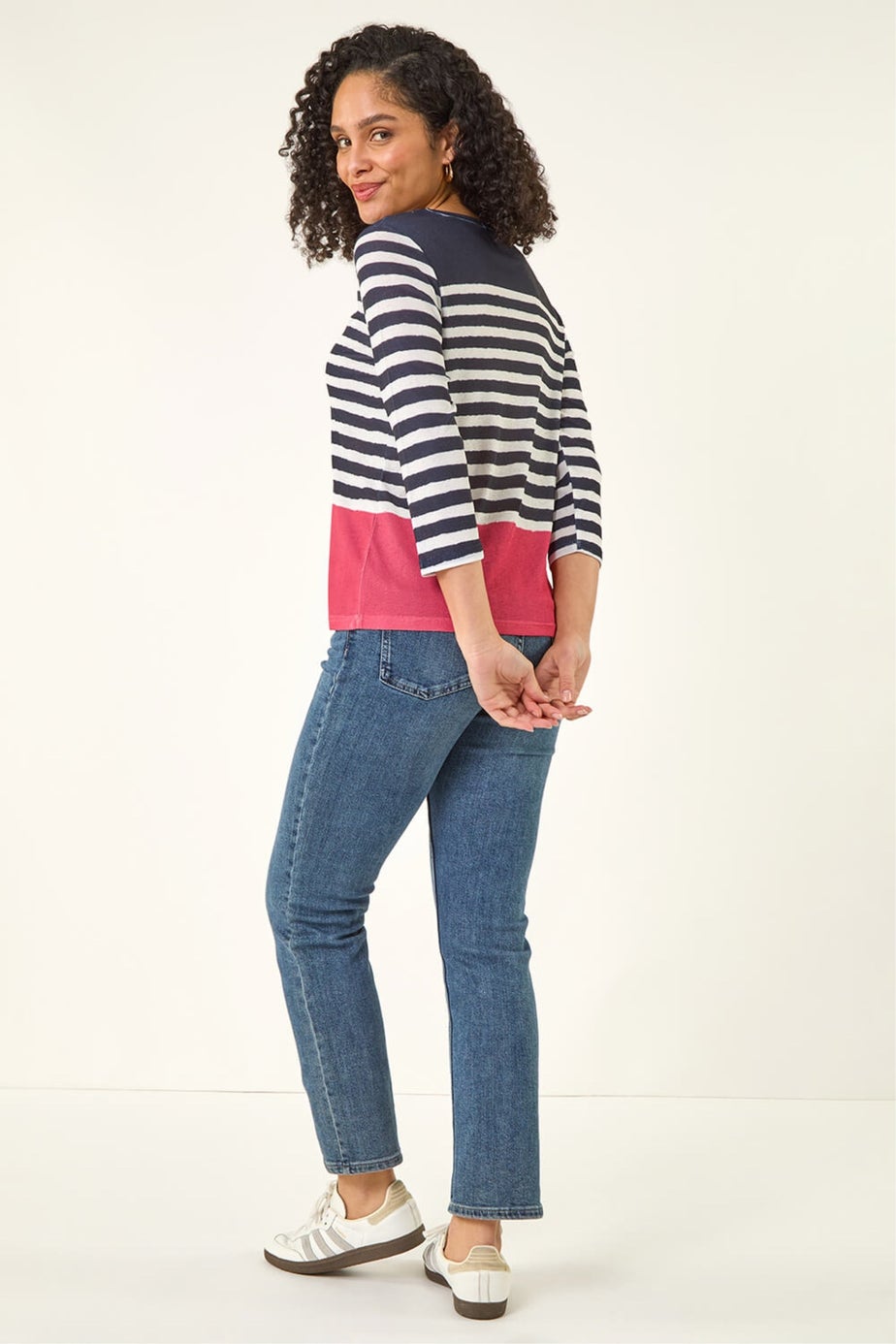 Roman Navy Contrasting Stripe Print Top