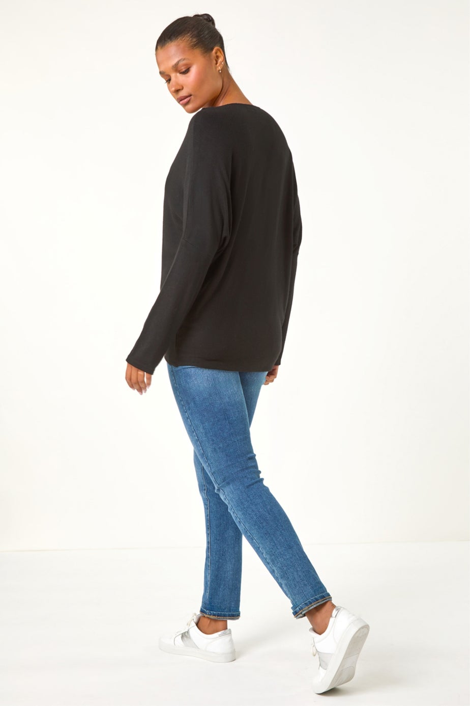 Roman Black Embellished Snowflake Stretch Top