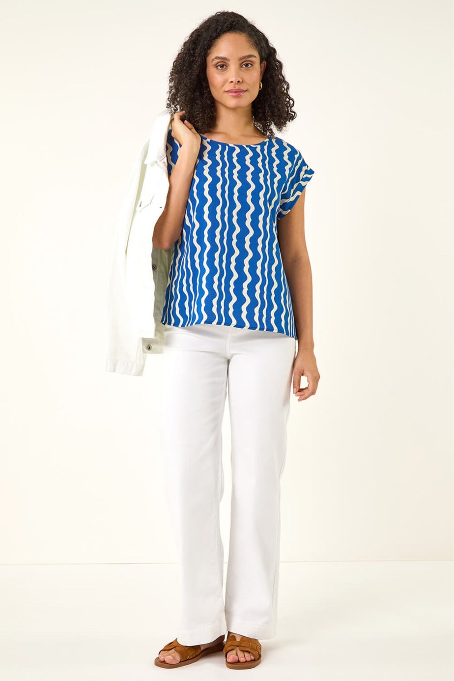 Roman Blue Abstract Wave Print Shell Top