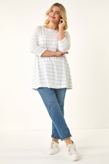 Roman Blue Curve Stripe Print Tunic Top