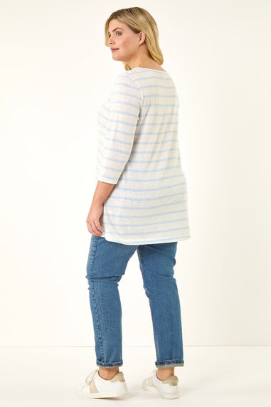 Roman Blue Curve Stripe Print Tunic Top
