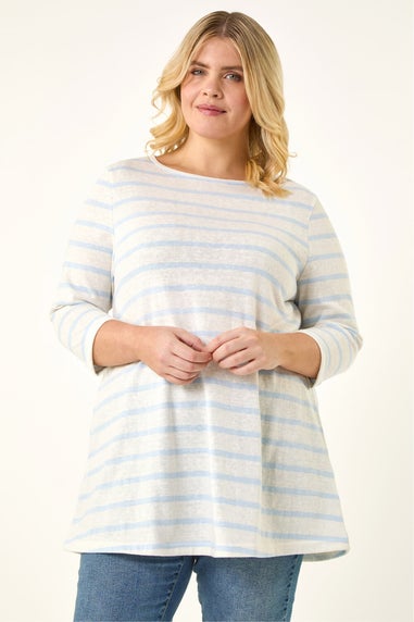 Roman Blue Curve Stripe Print Tunic Top