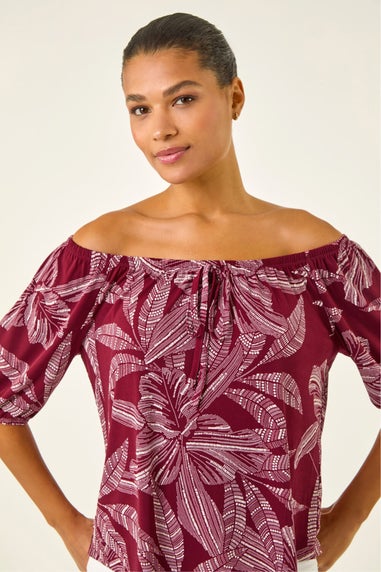 Roman Red Floral Puff Print Bardot Top