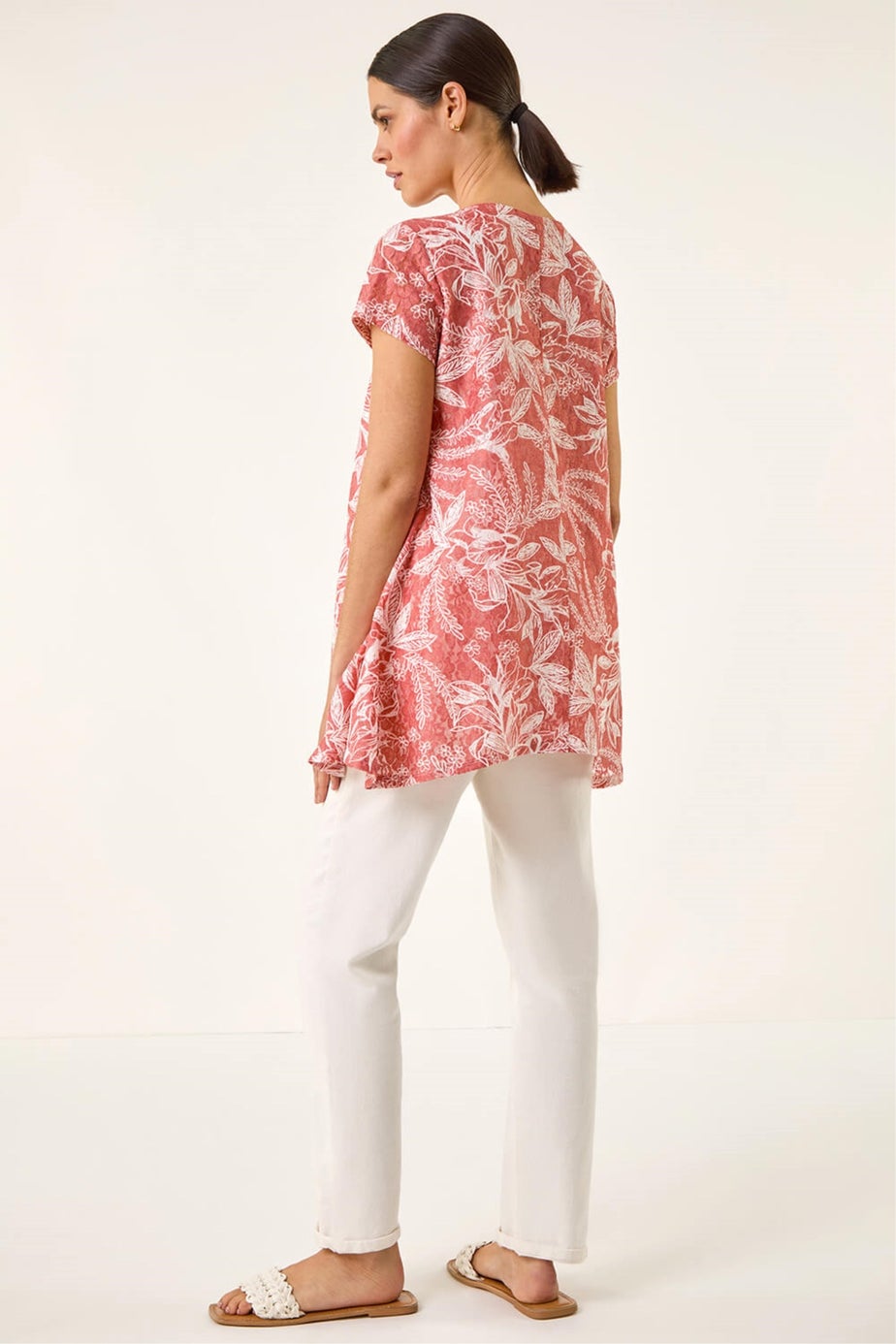 Roman Orange Printed Lace Hanky Hem Top