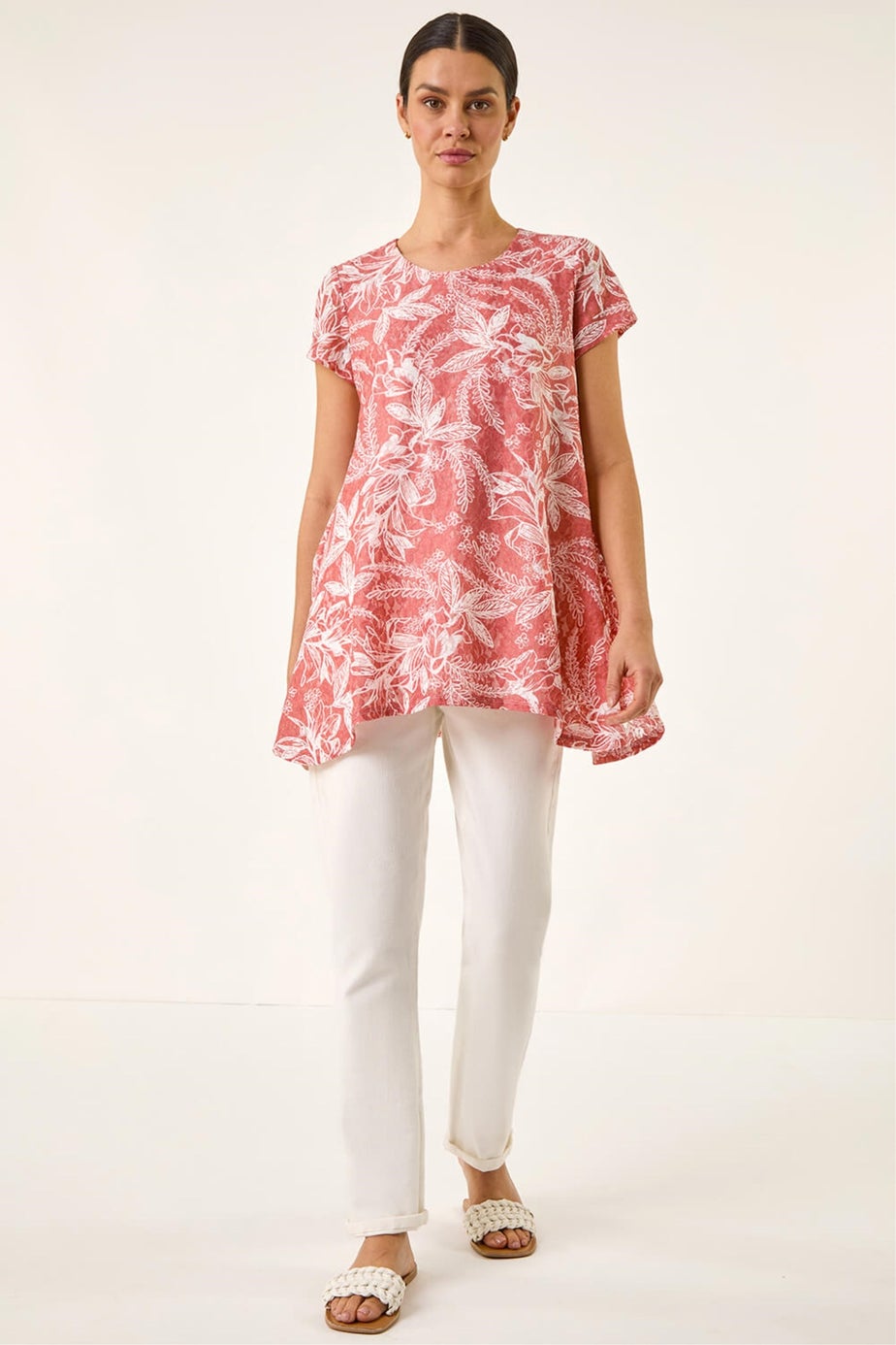 Roman Orange Printed Lace Hanky Hem Top