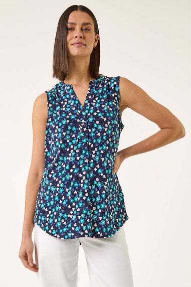 Roman Turquoise Floral Puff Print Vest Top
