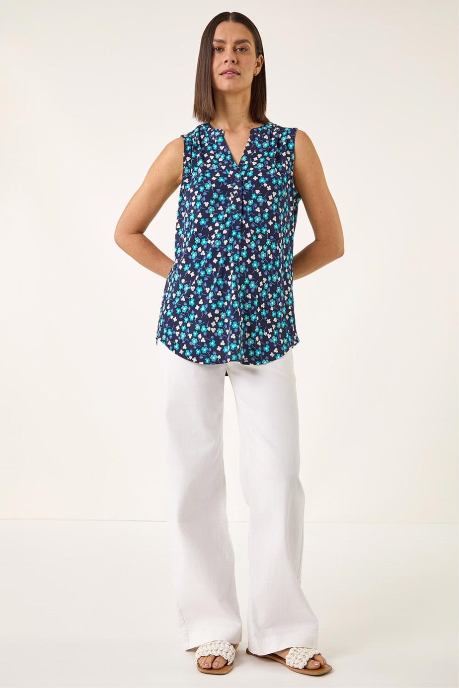 Roman Turquoise Floral Puff Print Vest Top