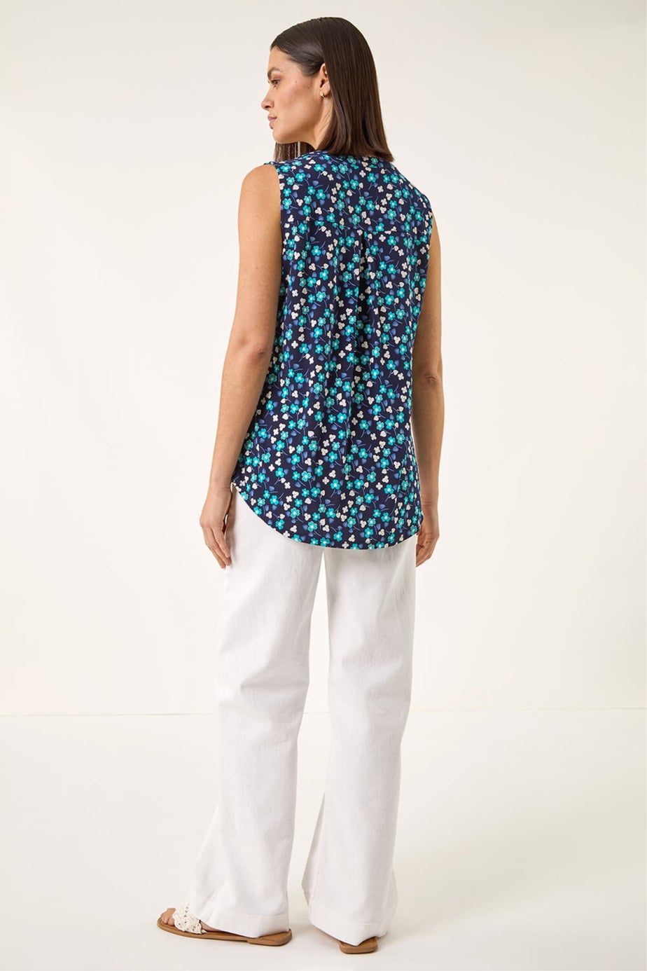 Roman Turquoise Floral Puff Print Vest Top