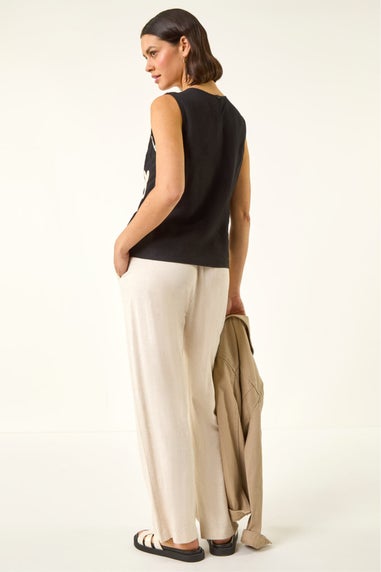 Roman Black Butterfly Embroidered Vest Top