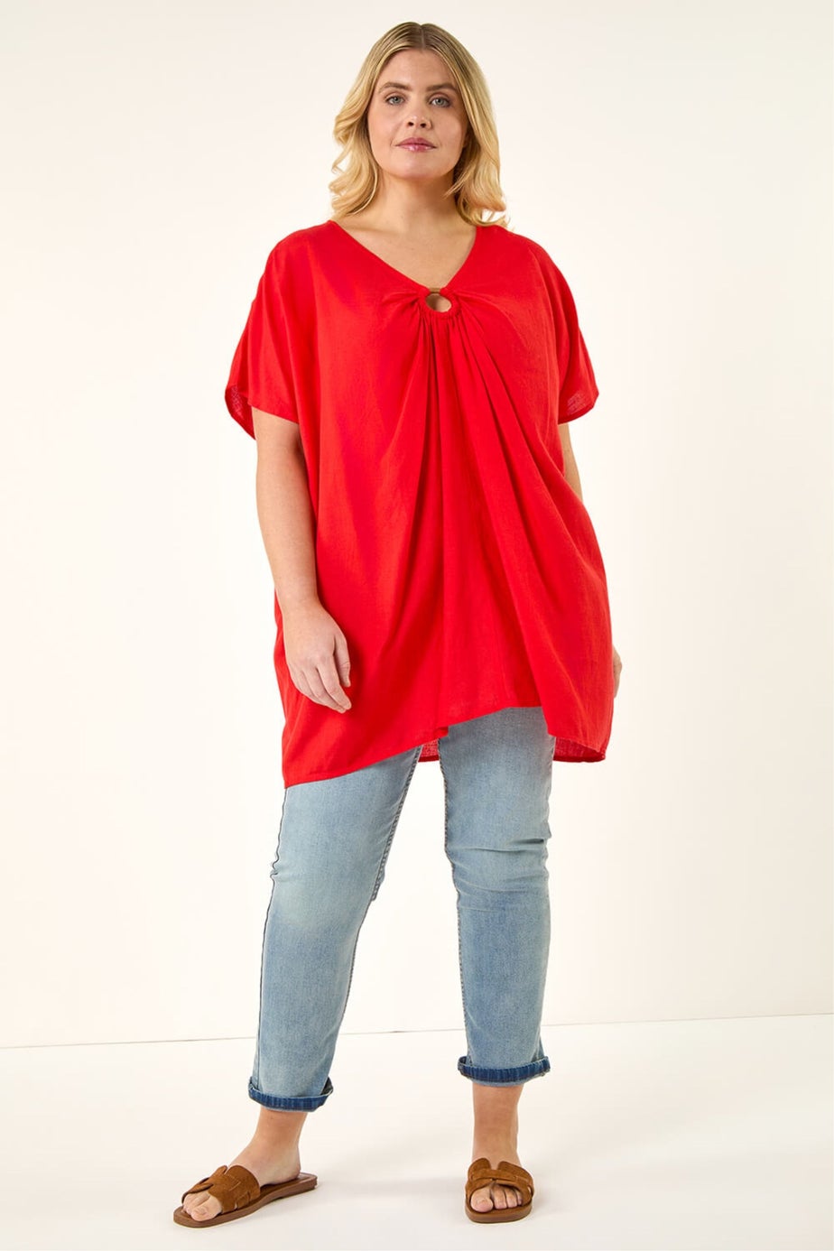 Roman Red Curve Ring Front Oversized Top