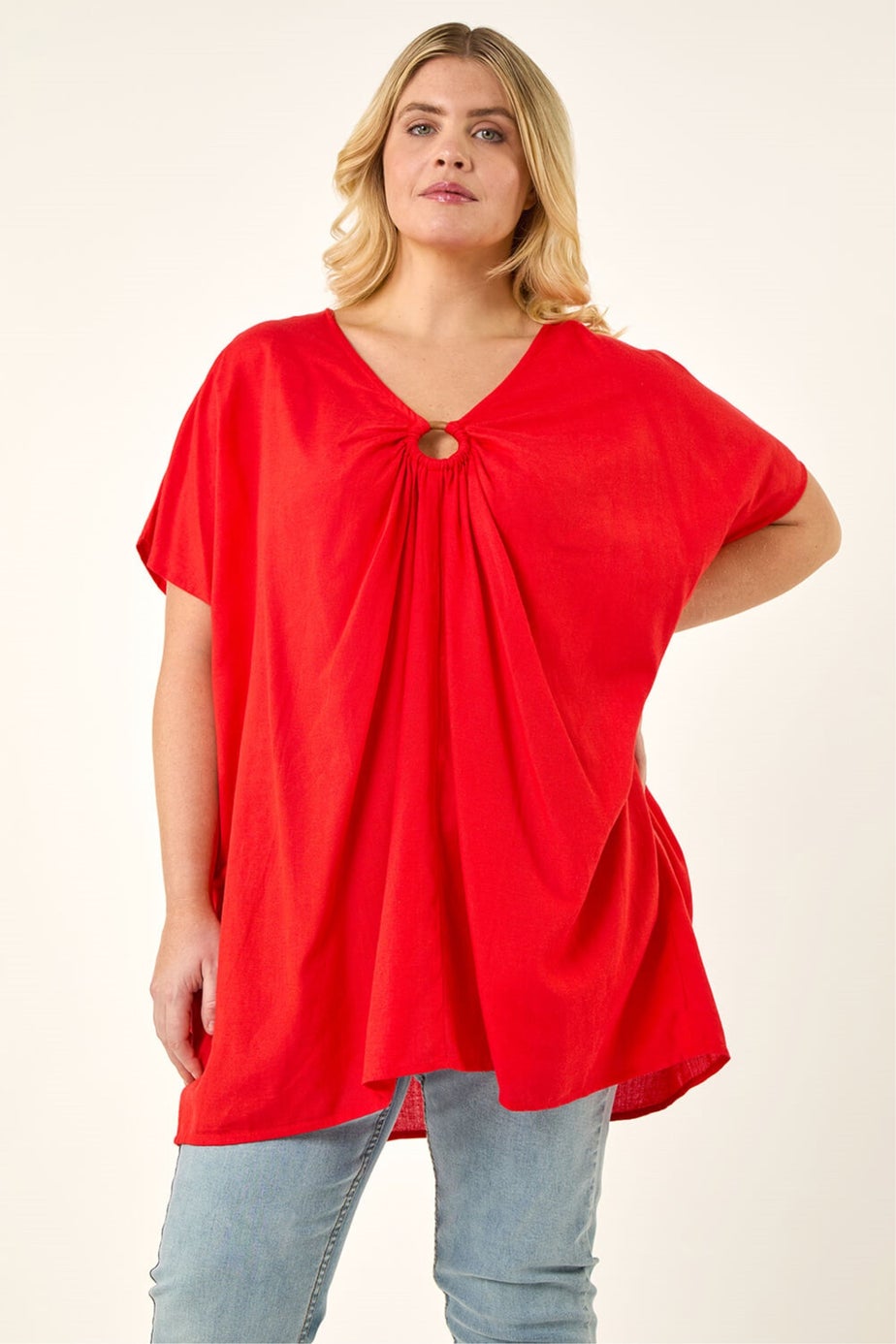 Roman Red Curve Ring Front Oversized Top