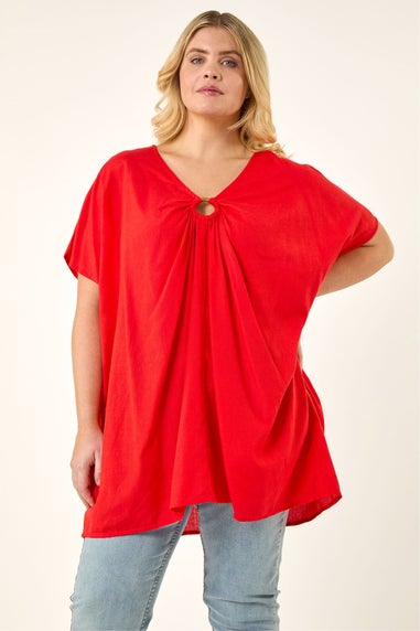 Roman Red Curve Ring Front Oversized Top