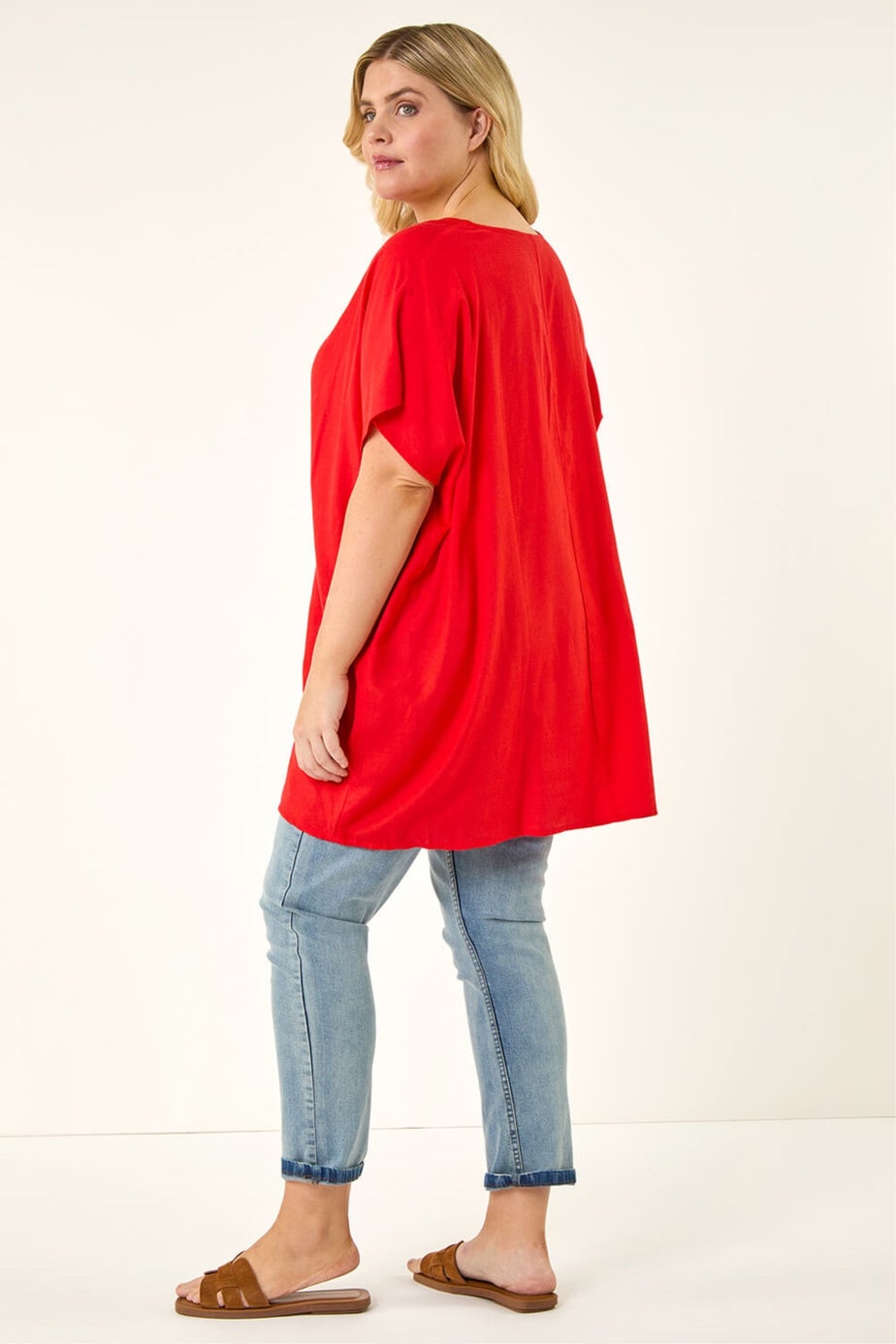 Roman Red Curve Ring Front Oversized Top