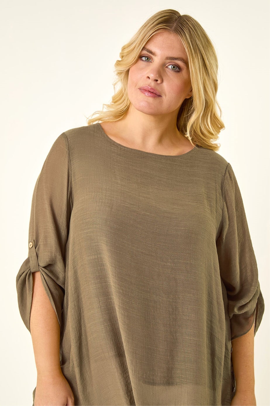Roman Khaki Curve Buttoned Side Asymmetric Top