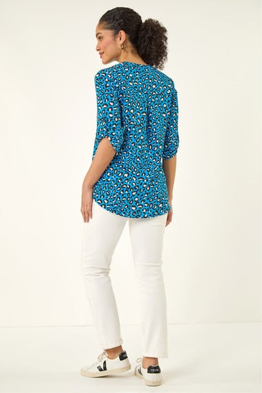 Roman Blue Animal Print Woven Top