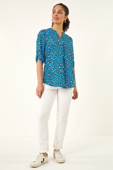 Roman Blue Animal Print Woven Top
