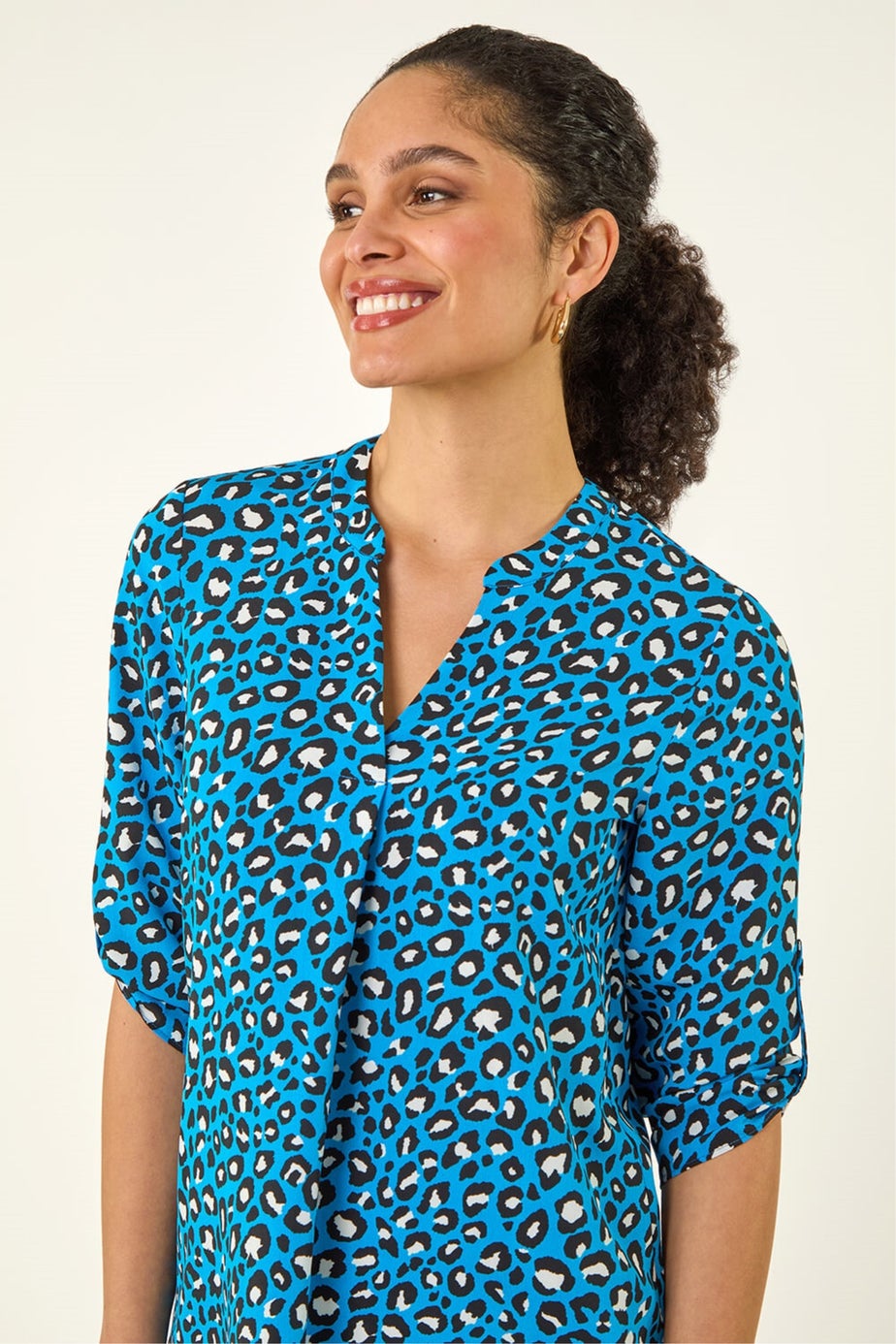 Roman Blue Animal Print Woven Top