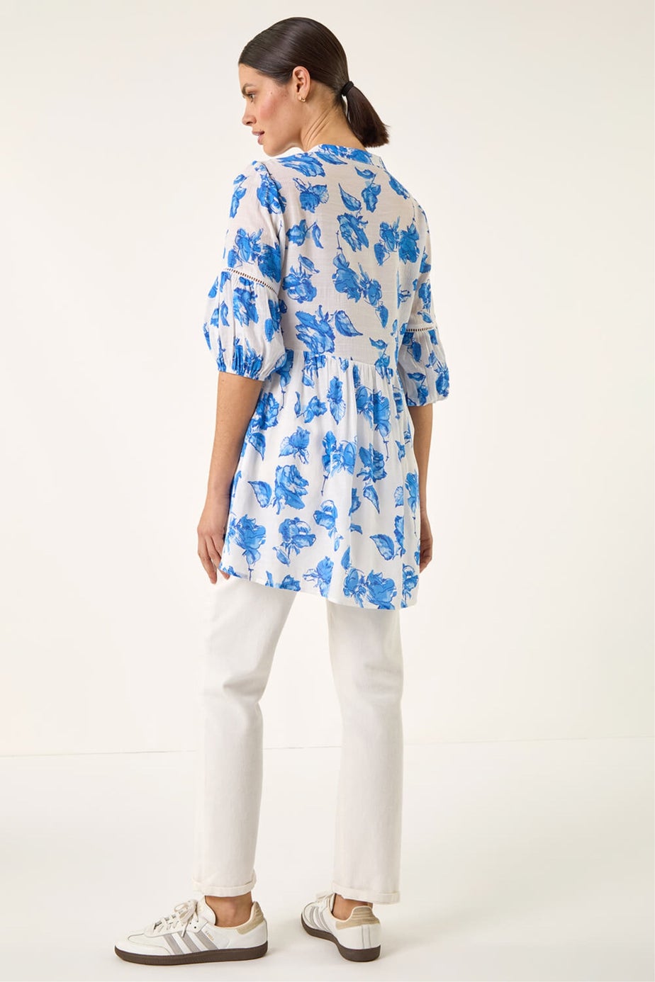 Roman Blue Floral Print Tunic Top