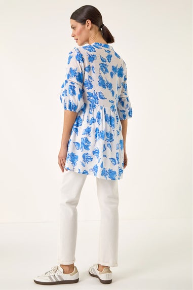 Roman Blue Floral Print Tunic Top