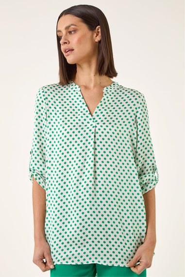 Roman Green Spot Print Woven Top