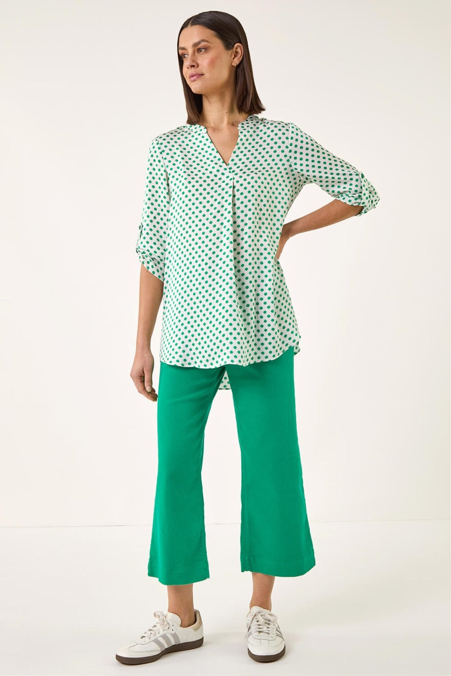 Roman Green Spot Print Woven Top
