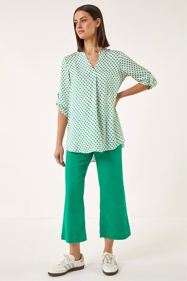 Roman Green Spot Print Woven Top